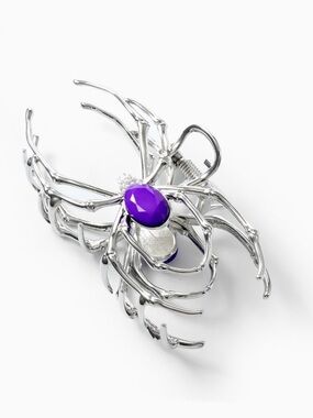 Silver Spider Claw Hair Clip with Purple Center